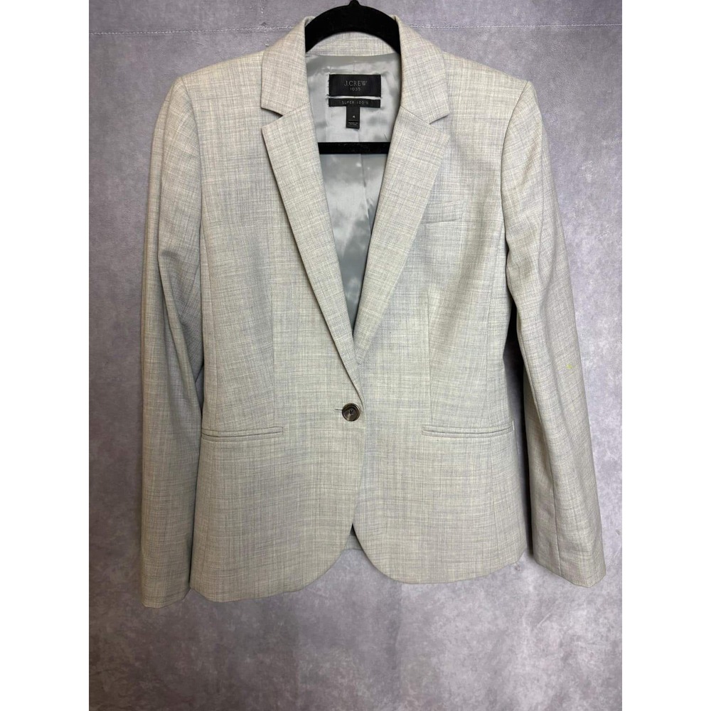 J.Crew 1035 Blazer Womens 4 Super 120s Wool Light Gray 1-Button Suit Jacket
